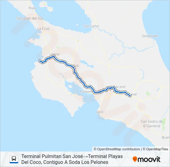 SAN JOSÉ - PLAYAS DEL COCO Bus Line Map