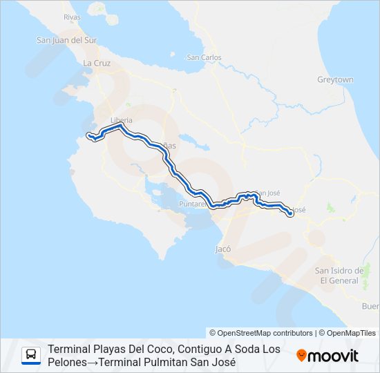 SAN JOSÉ - PLAYAS DEL COCO Bus Line Map