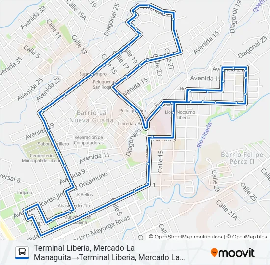 LIBERIA - SAN ROQUE - MORACIA Bus Line Map
