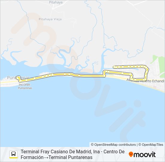 Mapa de PUNTARENAS - FRAY CASIANO de autobús