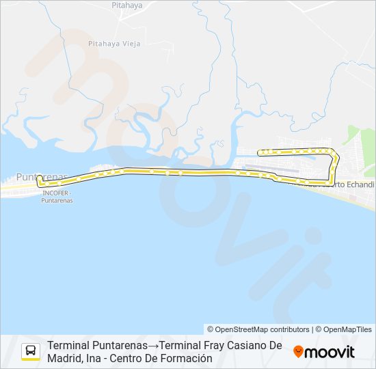 Mapa de PUNTARENAS - FRAY CASIANO de autobús