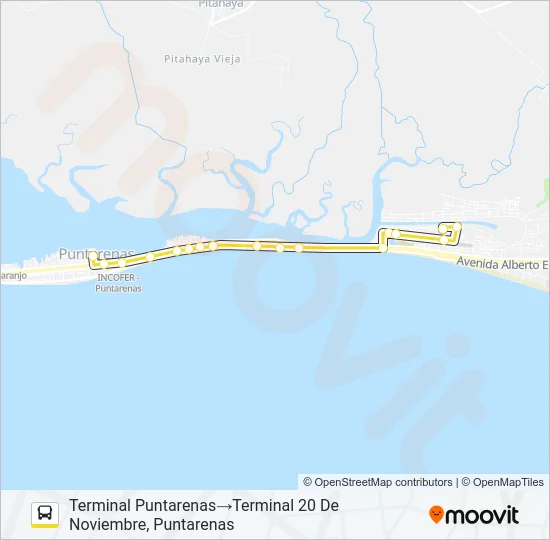 PUNTARENAS - 20 DE NOVIEMBRE Bus Line Map