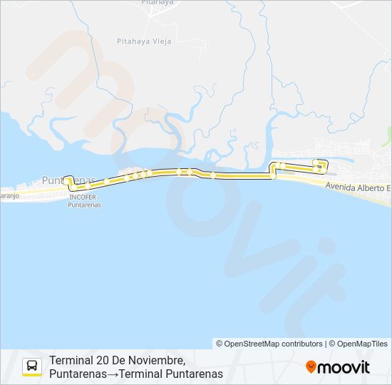 Mapa de PUNTARENAS - 20 DE NOVIEMBRE de autobús