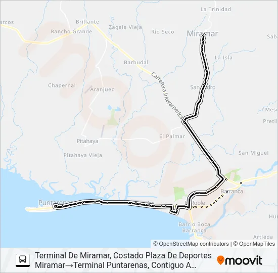 PUNTARENAS - MIRAMAR Bus Line Map