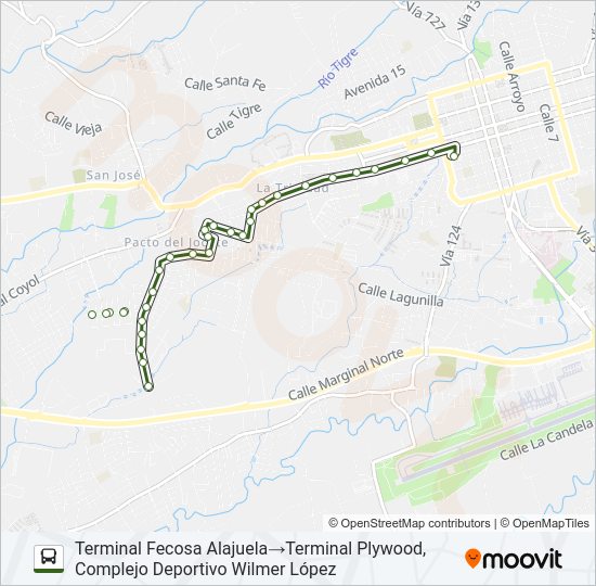 Mapa de ALAJUELA - LA PLYWOOD de autobús