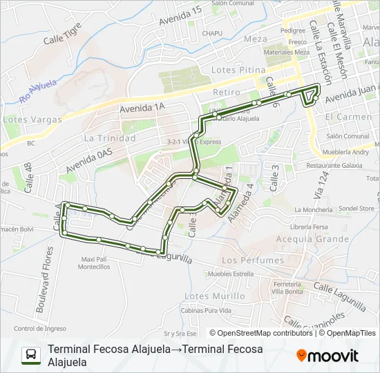 ALAJUELA - MONTECILLOS Bus Line Map