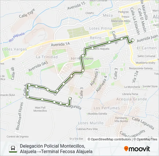 ALAJUELA - MONTECILLOS Bus Line Map