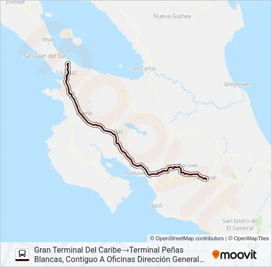SAN JOSÉ - PEÑAS BLANCAS Bus Line Map