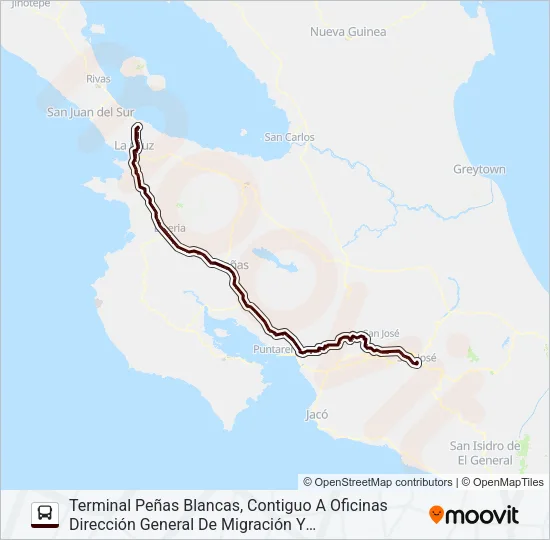 SAN JOSÉ - PEÑAS BLANCAS Bus Line Map
