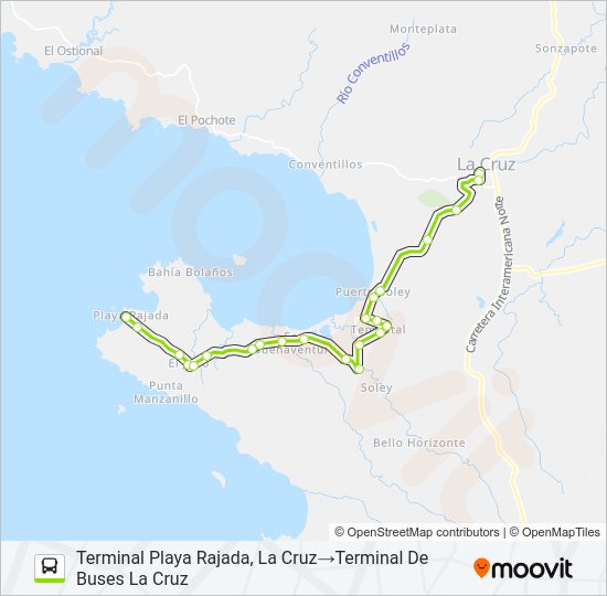 Mapa de LA CRUZ - EL JOBO de autobús