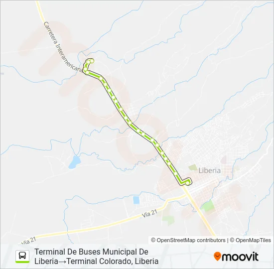 LIBERIA - COLORADO Bus Line Map