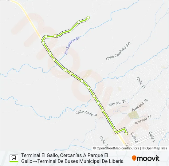 LIBERIA - EL GALLO Bus Line Map