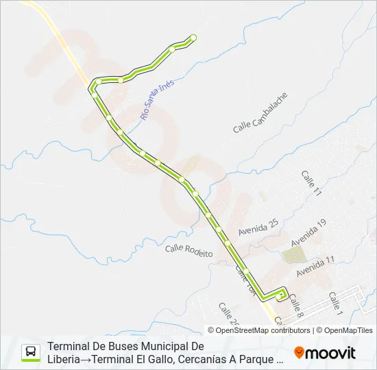 LIBERIA - EL GALLO Bus Line Map