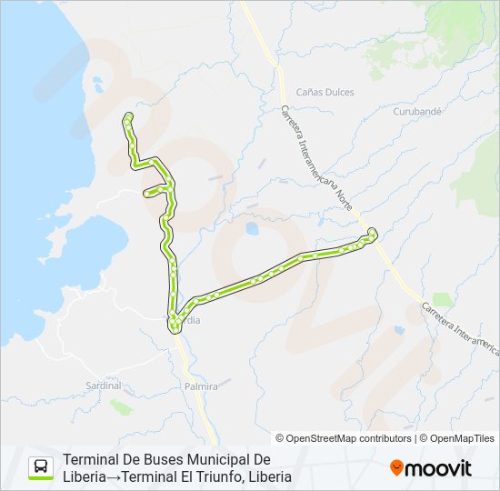 Mapa de LIBERIA - EL TRIUNFO de autobús