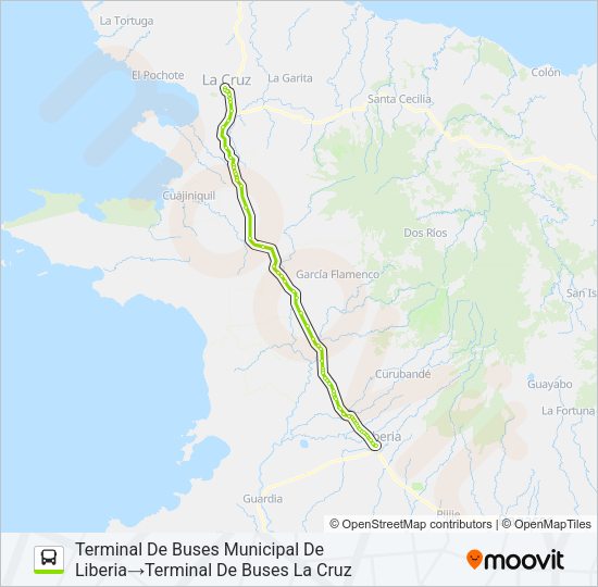 Mapa de LIBERIA - LA CRUZ - PEÑAS BLANCAS de autobús