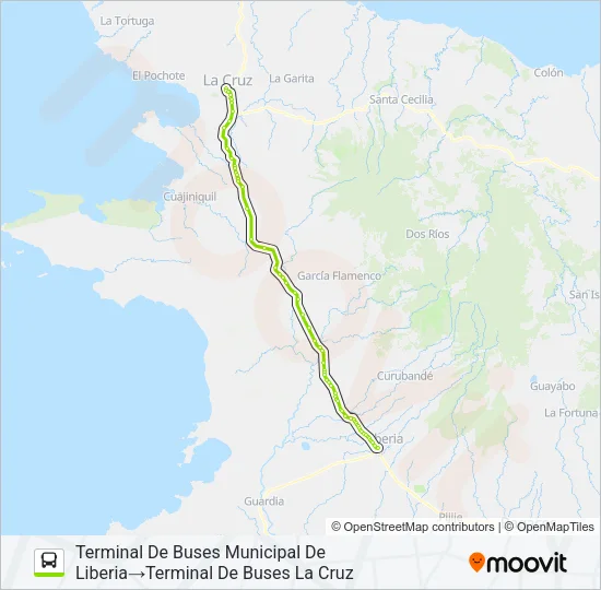 LIBERIA - LA CRUZ - PEÑAS BLANCAS Bus Line Map