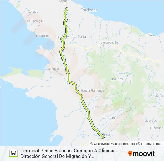 LIBERIA - LA CRUZ - PEÑAS BLANCAS Bus Line Map