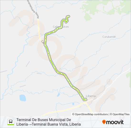 Mapa de LIBERIA - CAÑAS DULCES - BUENA VISTA de autobús