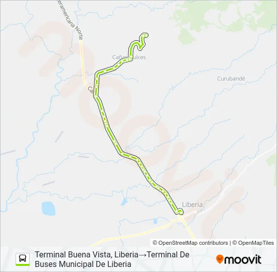 LIBERIA - CAÑAS DULCES - BUENA VISTA Bus Line Map