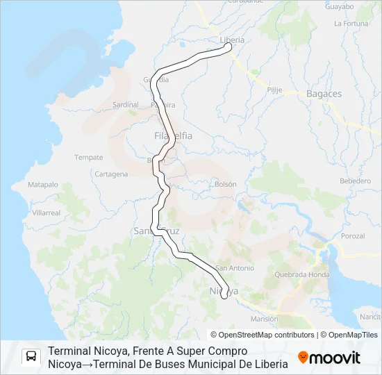 LIBERIA - NICOYA Bus Line Map