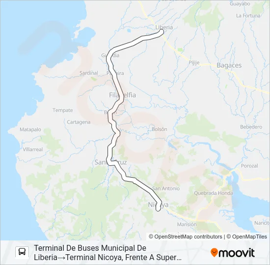 LIBERIA - NICOYA Bus Line Map