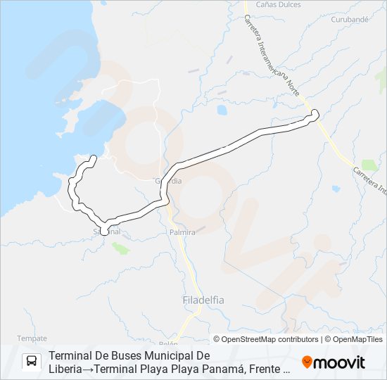 Mapa de LIBERIA - PLAYA PANAMÁ de autobús