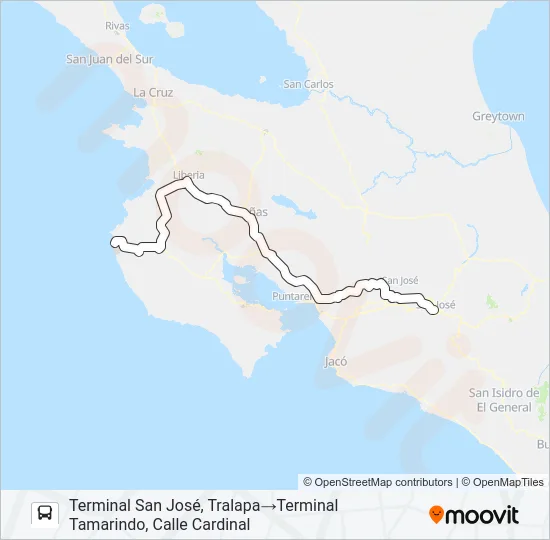 SAN JOSÉ - TAMARINDO POR INTERAMERICANA Bus Line Map