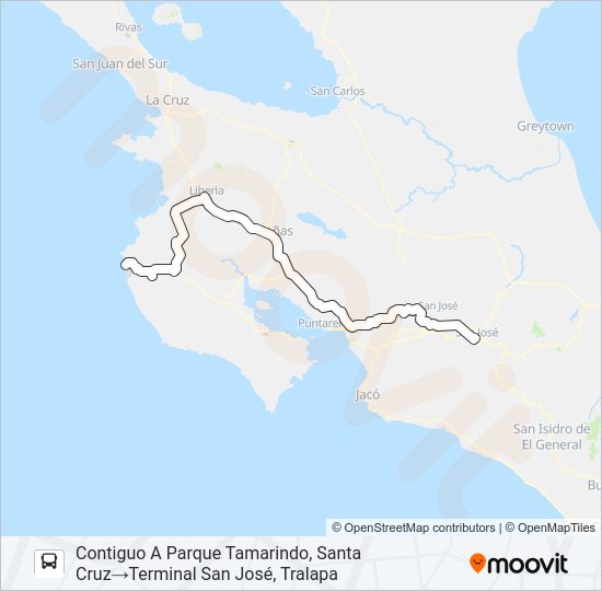 Mapa de SAN JOSÉ - TAMARINDO POR INTERAMERICANA de autobús