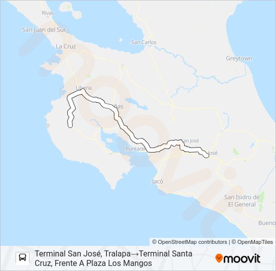 Mapa de SAN JOSÉ - SANTA CRUZ POR INTERAMERICANA de autobús