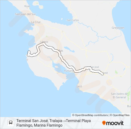 Mapa de SAN JOSÉ - PLAYA FLAMINGO POR INTERAMERICANA de autobús