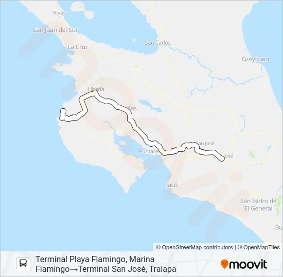 SAN JOSÉ - PLAYA FLAMINGO POR INTERAMERICANA Bus Line Map