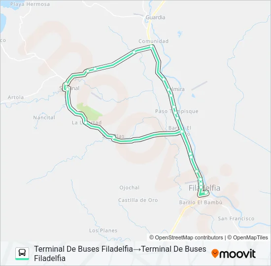 FILADELFIA - SAN BLAS Bus Line Map
