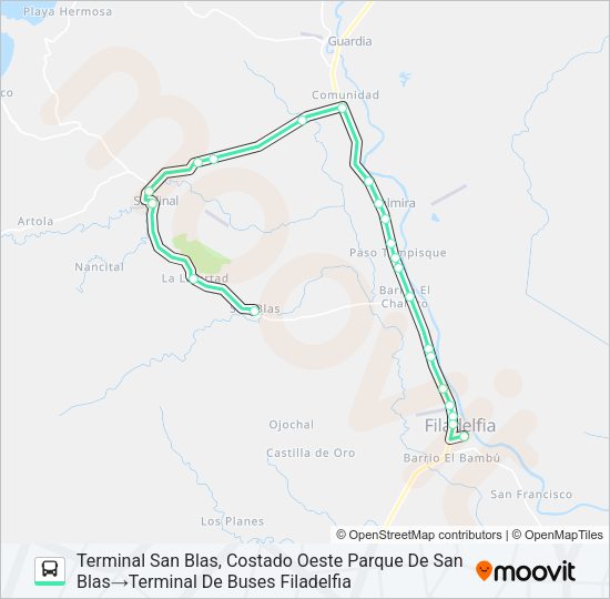 Mapa de FILADELFIA - SAN BLAS de autobús