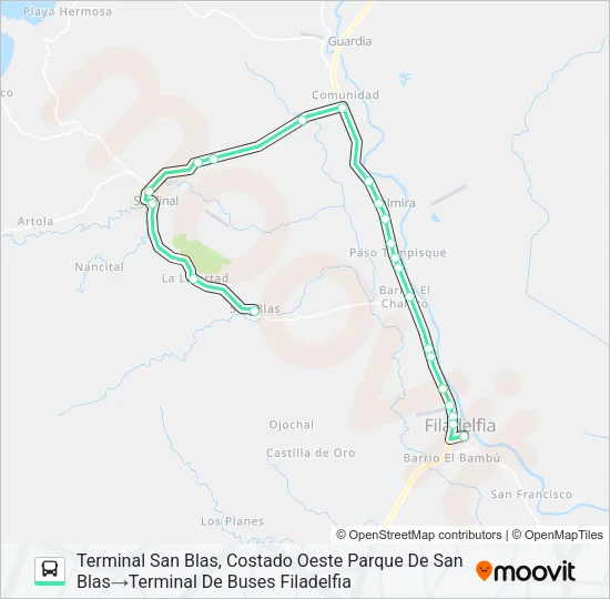 FILADELFIA - SAN BLAS Bus Line Map