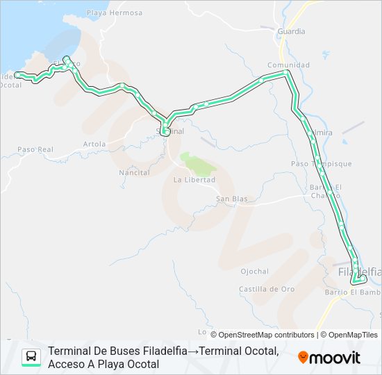 Mapa de FILADELFIA - PLAYAS DEL COCO de autobús