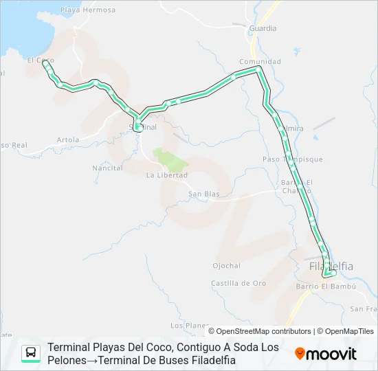 FILADELFIA - PLAYAS DEL COCO Bus Line Map