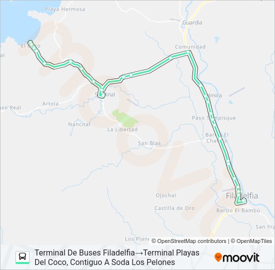 Mapa de FILADELFIA - PLAYAS DEL COCO de autobús