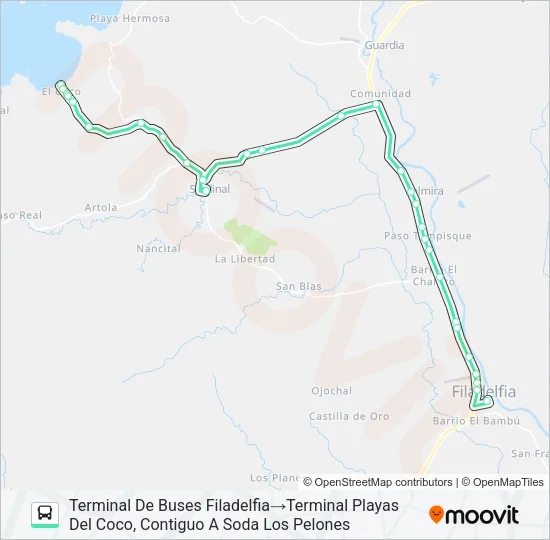 FILADELFIA - PLAYAS DEL COCO Bus Line Map