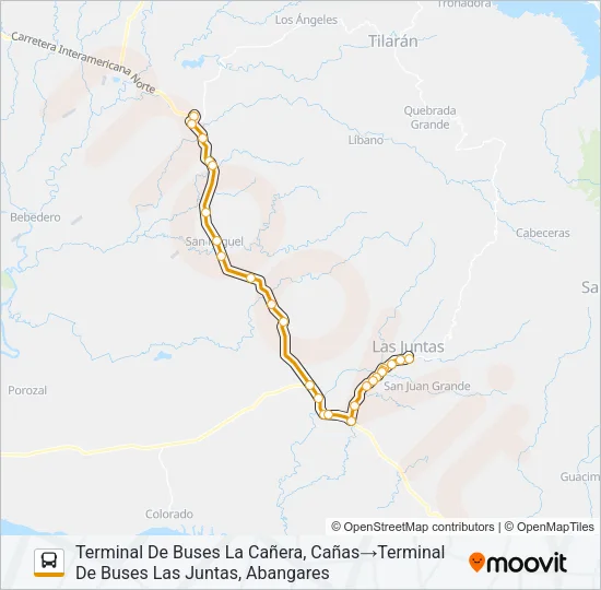 CAÑAS - LAS JUNTAS DE ABANGARES Bus Line Map