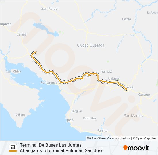 SAN JOSÉ - LAS JUNTAS ABANGARES Bus Line Map