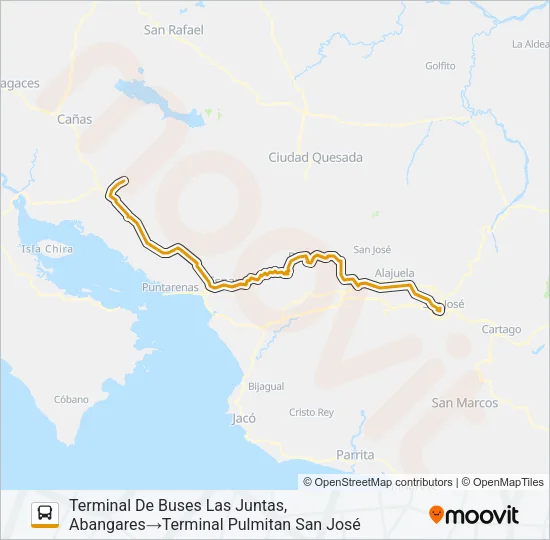 SAN JOSÉ - LAS JUNTAS ABANGARES Bus Line Map
