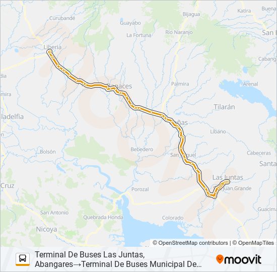 Mapa de LIBERIA - LAS JUNTAS DE ABANGARES de autobús
