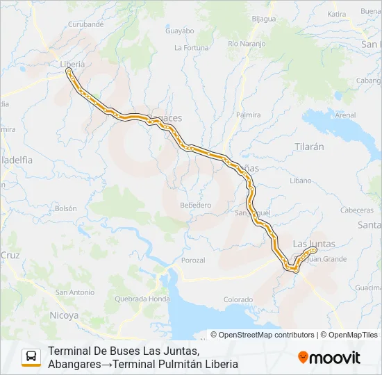 LIBERIA - LAS JUNTAS DE ABANGARES Bus Line Map