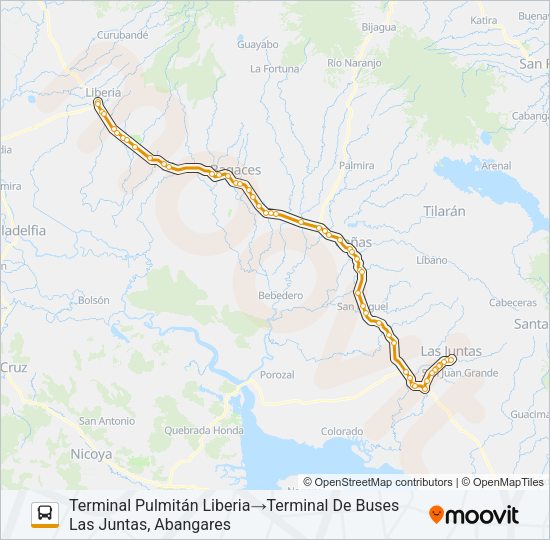 Mapa de LIBERIA - LAS JUNTAS DE ABANGARES de autobús