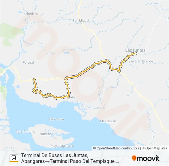 LAS JUNTAS DE ABANGARES - COLORADO Bus Line Map