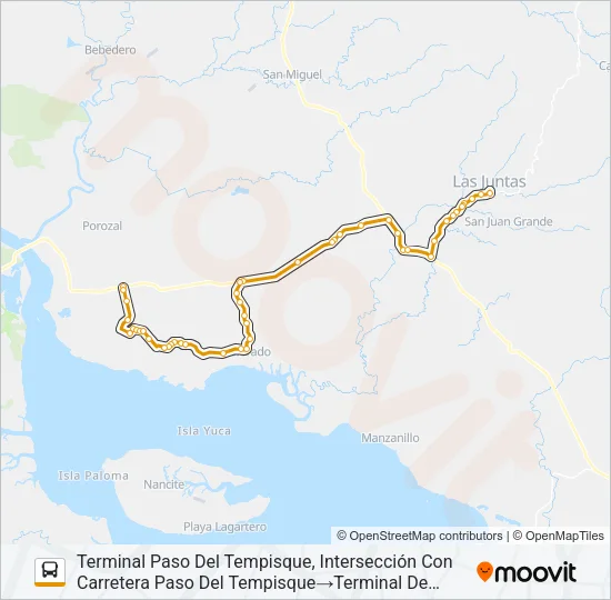 LAS JUNTAS DE ABANGARES - COLORADO Bus Line Map