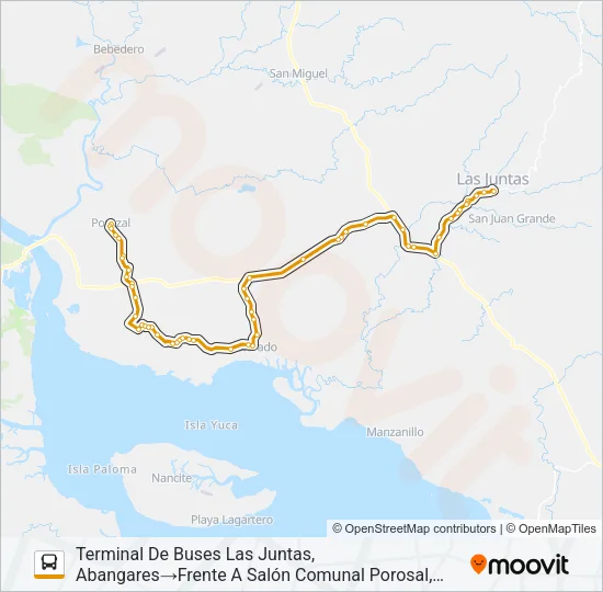 LAS JUNTAS DE ABANGARES - COLORADO Bus Line Map