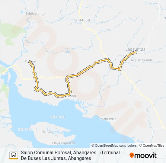LAS JUNTAS DE ABANGARES - COLORADO Bus Line Map