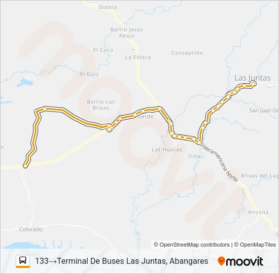 LAS JUNTAS DE ABANGARES - COLORADO Bus Line Map