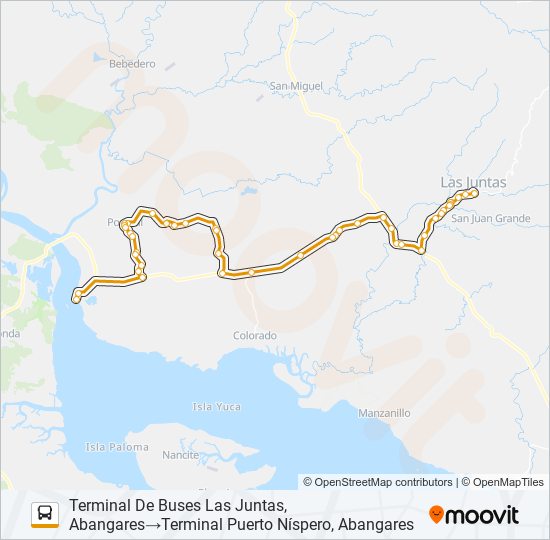 LAS JUNTAS ABANGARES - POROSAL - FERRY PTO. NÍSPERO bus Line Map